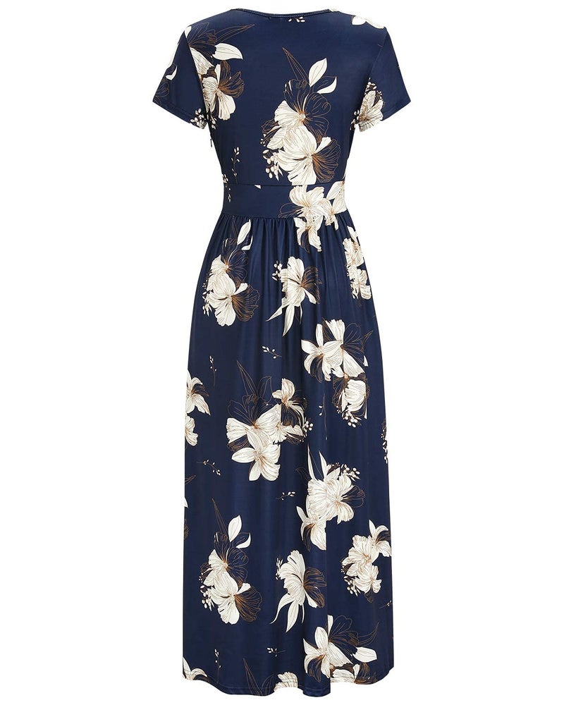 OUGES Women's V-Neck Pattern Pocket Maxi Long Dress(Floral-32,L) - Image 3